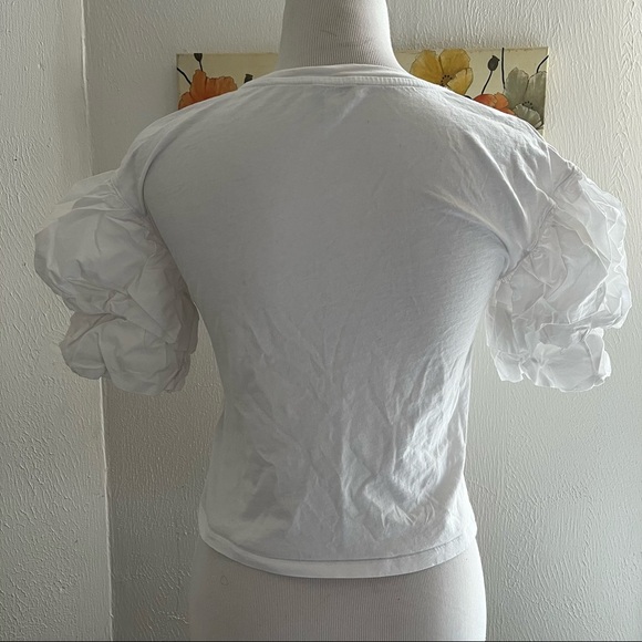 Joie White Bee Short Double Puff-Sleeve Cropped Pullover Top Sz XXS - Picture 4 of 7